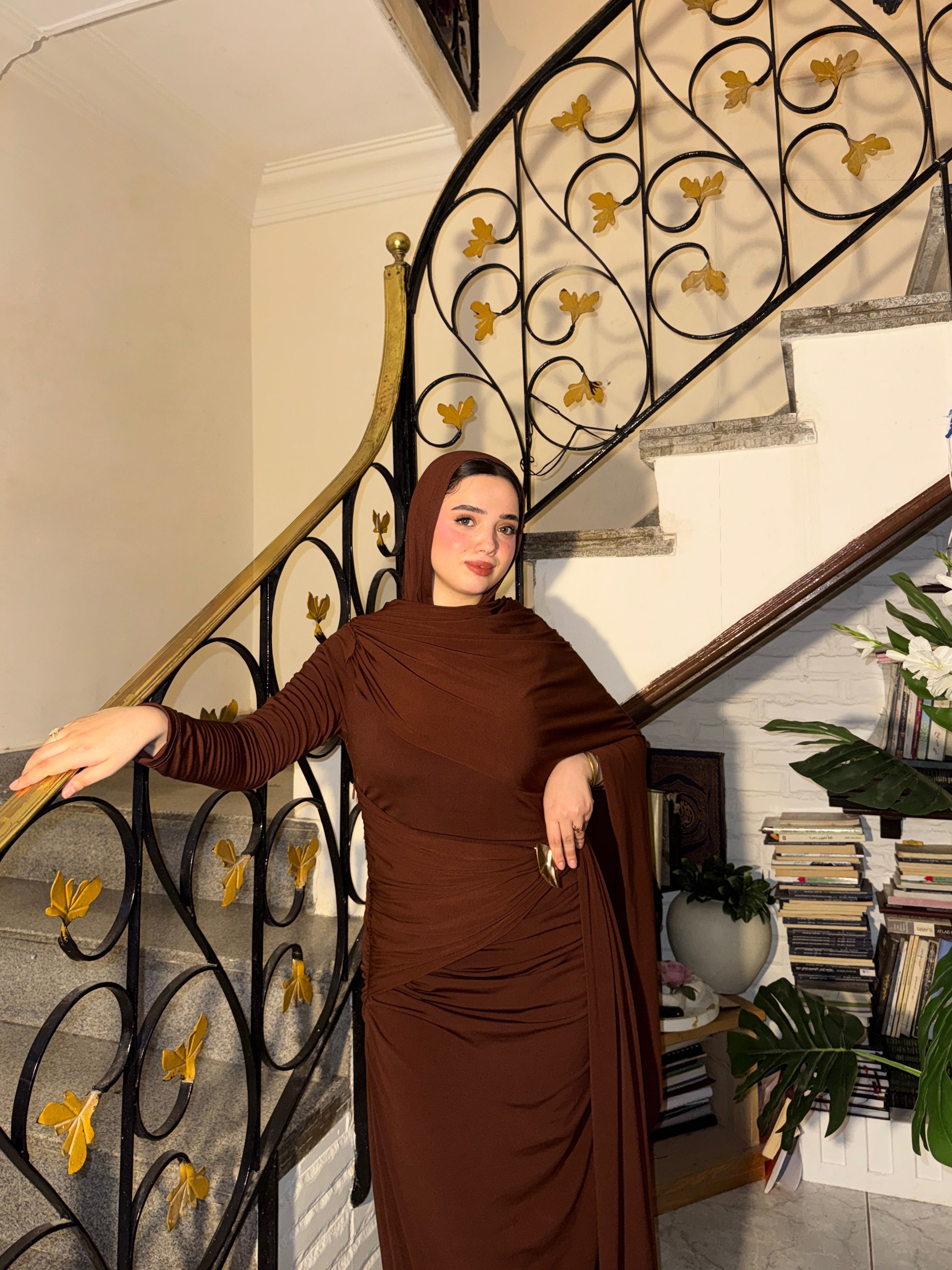 Greek ruffled dress - brown