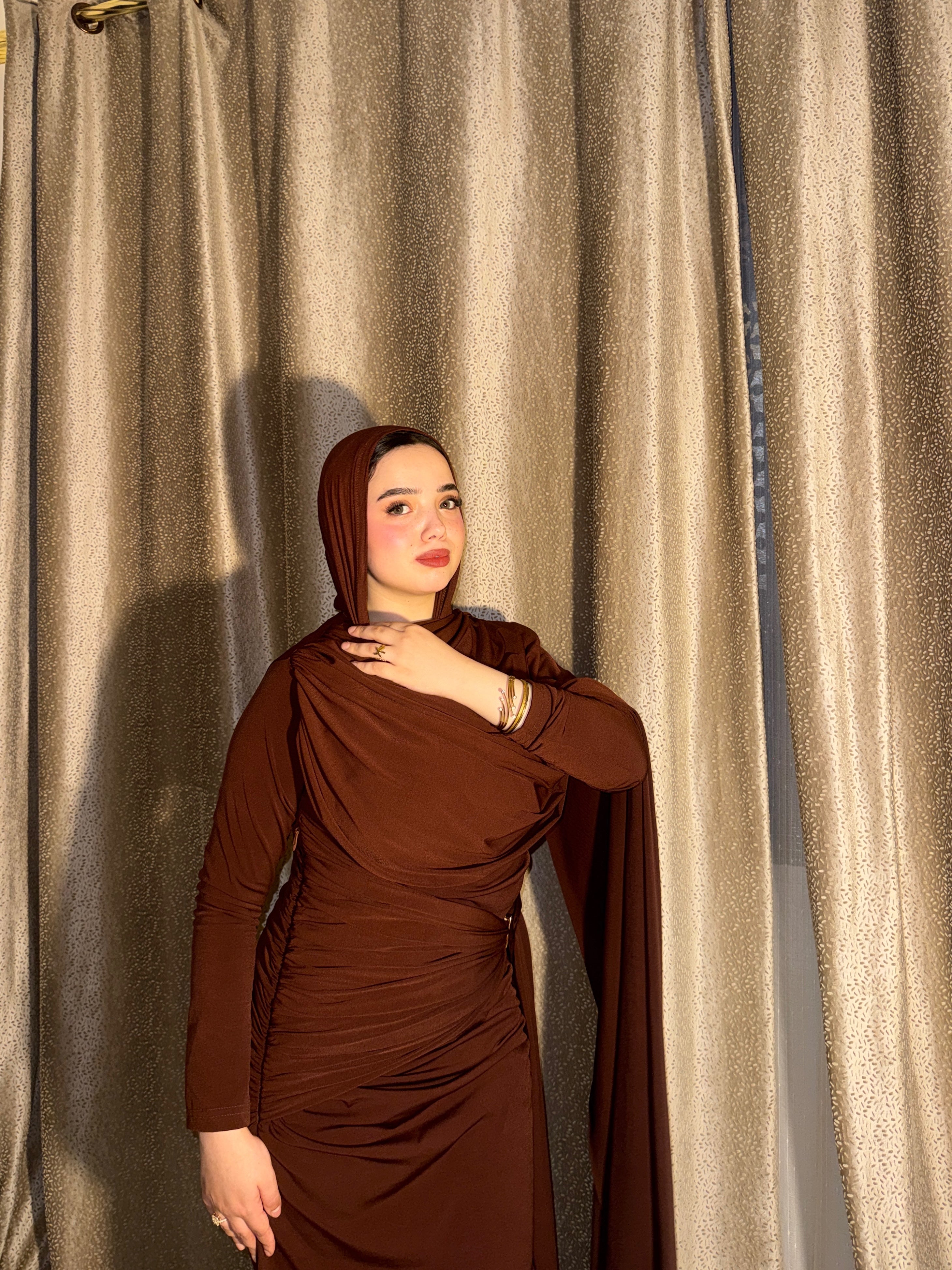 Greek ruffled dress - brown